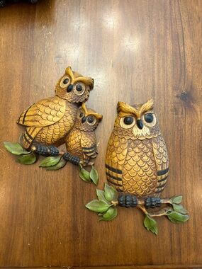 Vintage Retro 70s Owl Wall Decor Set - Rustic Woodland Accent